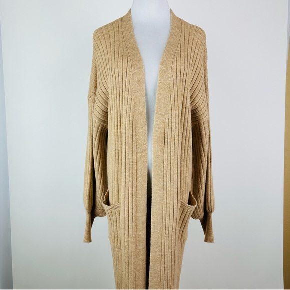 525 Neutral Ribbed Long Cardigan Sweater Size XS/Small - Picture 1 of 10